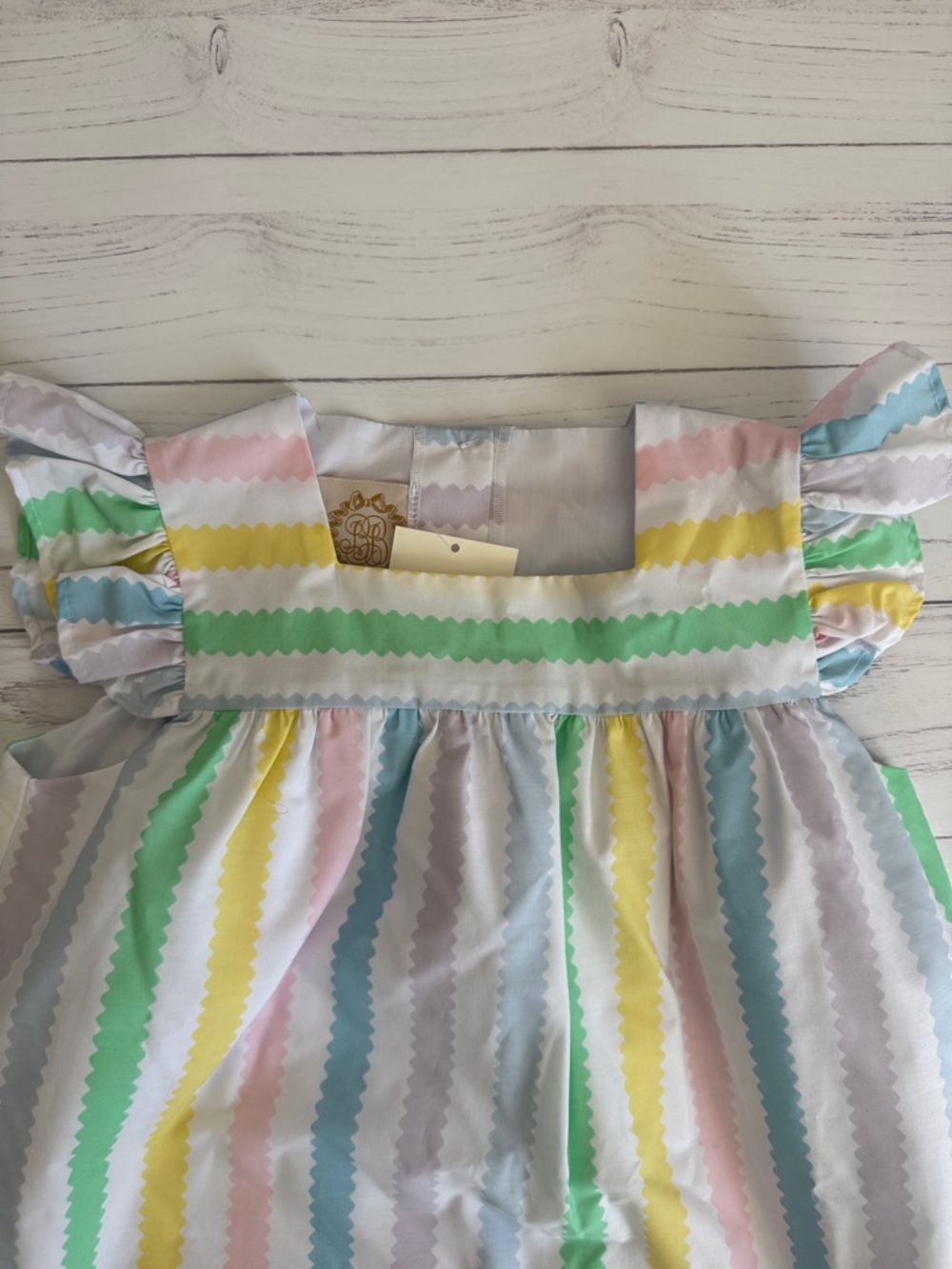 NWT  TBBC Pastel Multi-Striped Flutter Sleeve Dress - Picture 2 of 6